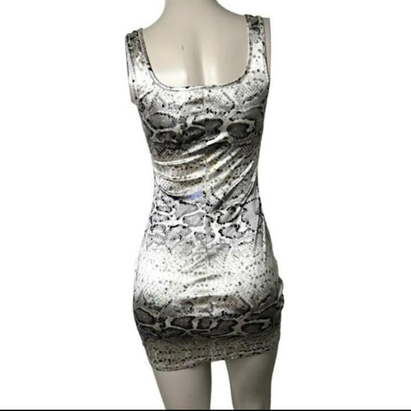 🆕Taupe Snakeskin Print Satin Silky Tank Bodycon Mini Dress~Size S - Picture 5 of 8
